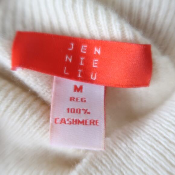 Jennie Lui Cream 100% Cashmere Knit Turtleneck Sweater M - Picture 5 of 5